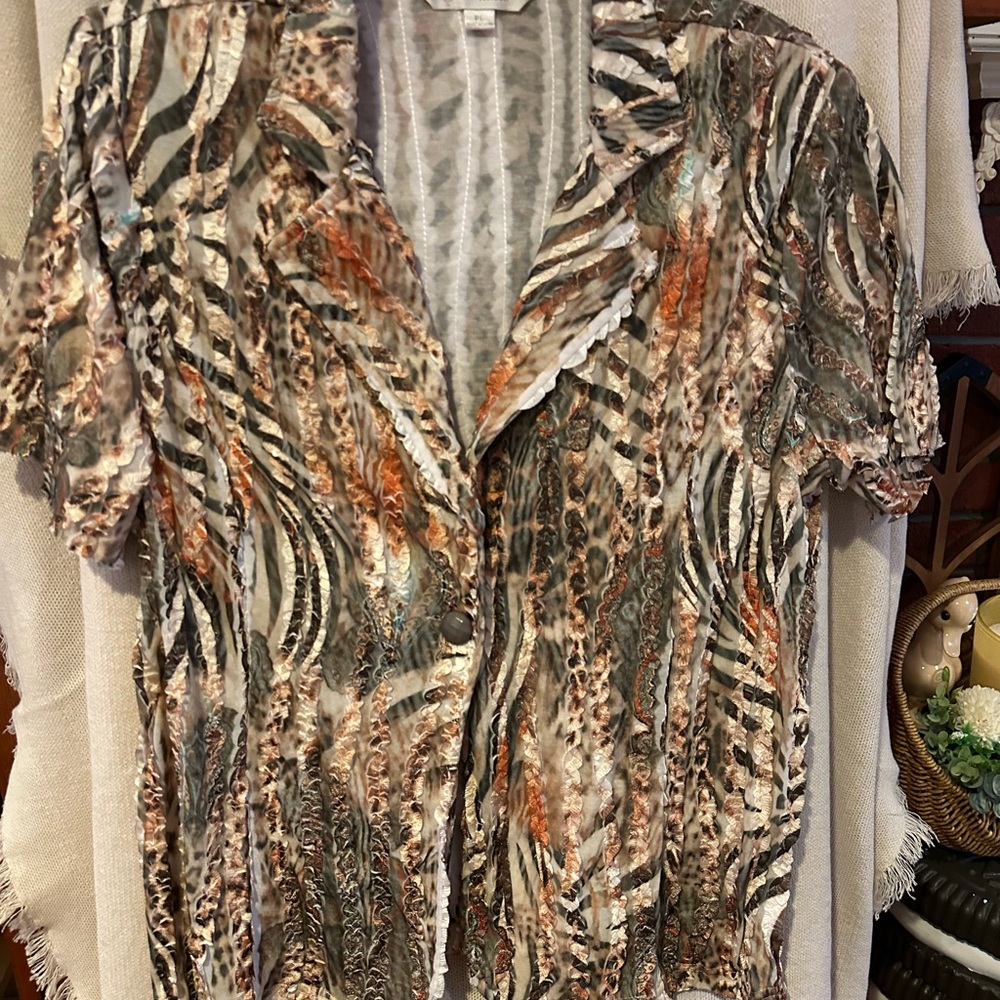 Vintage Animal Print Button-Up Top